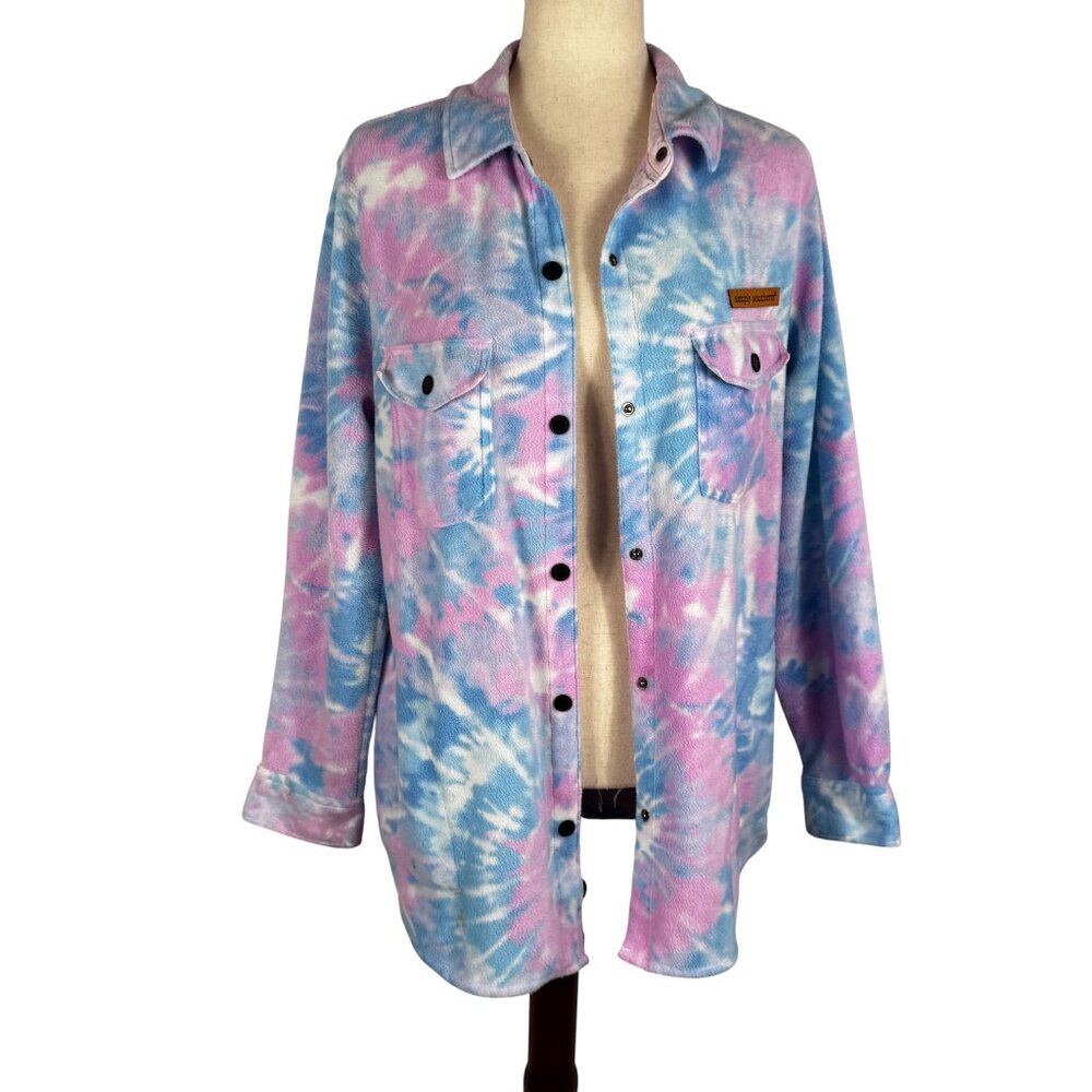 Simply Southern Collection Blue & Pink Tie Dye Snap Front Shirt Shacket Size S - Picture 6 of 11